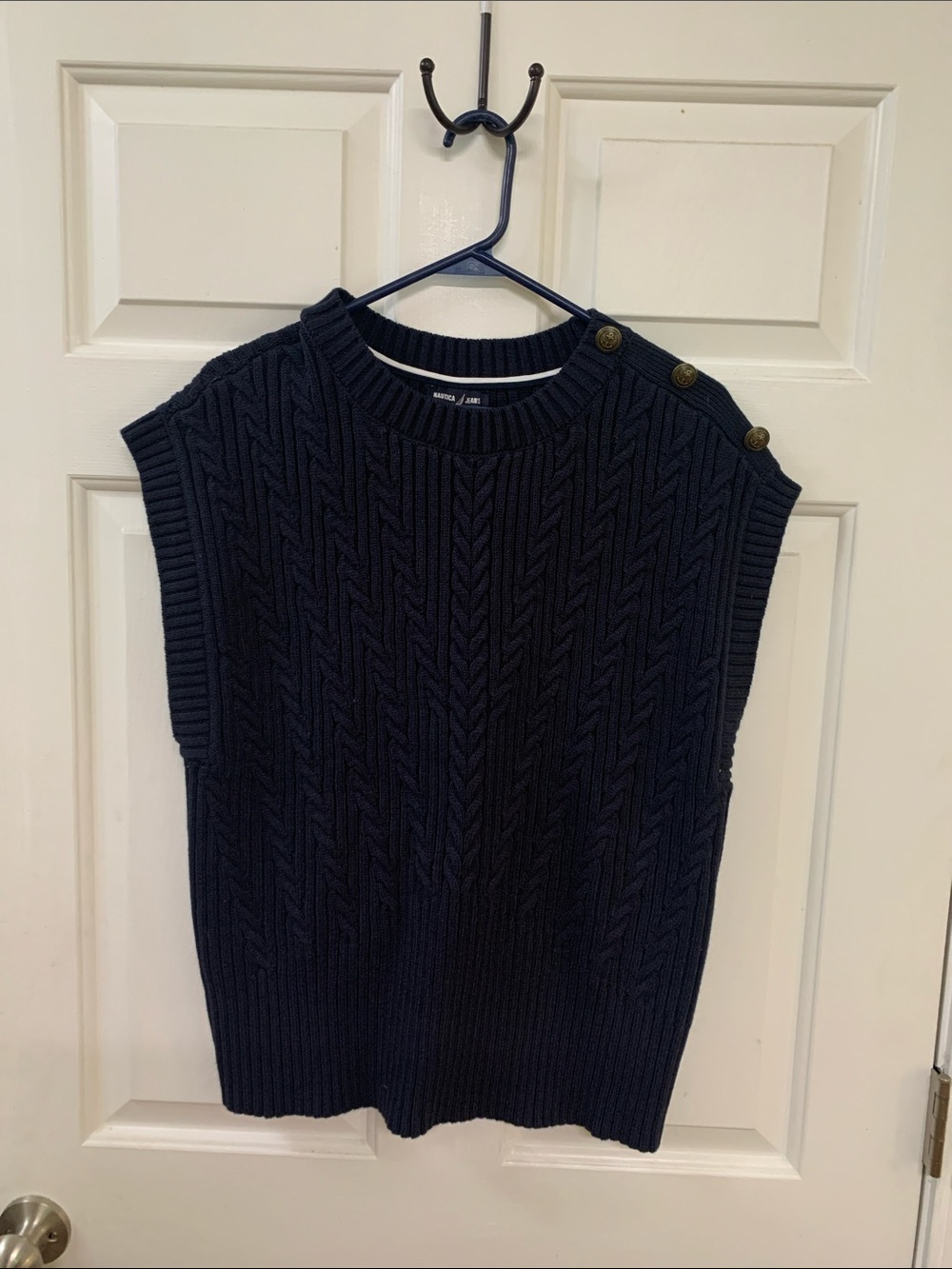 Nautica Jeans Navy Cable Knit Sleeveless Sweater Vest XL Quiet Luxury